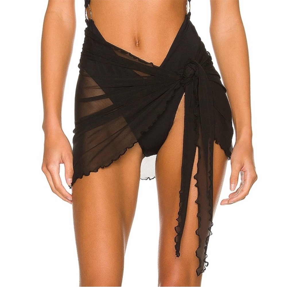 WeWoreWhat Black Sheer Tie-Waist Swim Sarong